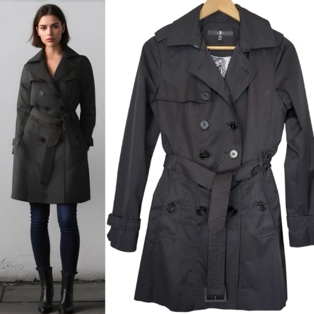 7 for all mankind Black Trench Coat Belted